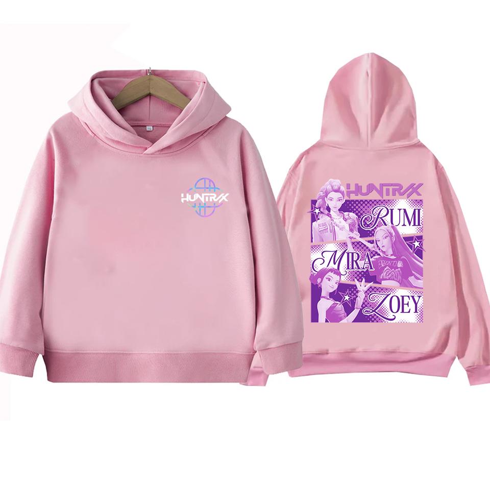 Anime KPop Devil Hunter children's Kawaii cartoon print hooded sweatshirt Hip-hop daily casual streetwear autumn and winter