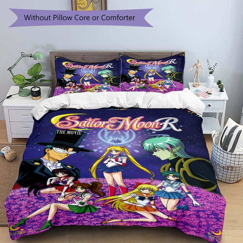 3Pcs Sailor Moon R Movie Bedding Set Soft Fabric Duvet Cover Pillowcases Christmas Xmas Halloween Gift 1 Duvet Cover 2 Pillowcase L1431