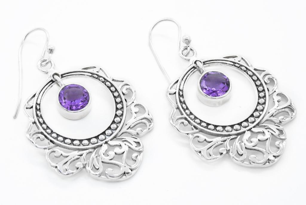 Chunky But Lightweight Natural Amethyst Earrings | Vintage-Style 925 Sterling Silver Statement Piece for Women