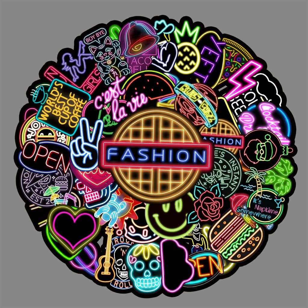 50 Neon Lights Graffiti Personality Ins Style Colorful Guka DIY Suitcase Mobile Stickers