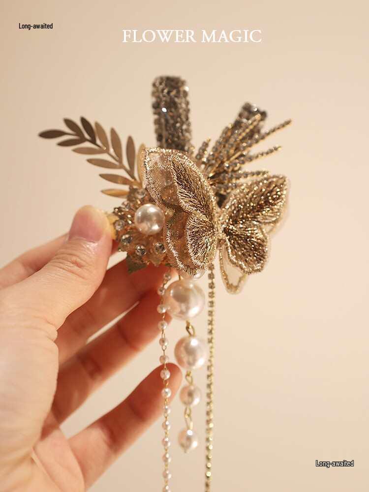 Exquisite High-End Butterfly Pearl Tassel Lapel Pin with Crystals for Weddings