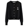 Autumn Preppy Style Knit Cardigan Bear Embroidery Slim Fit Versatile Long Sleeve Round Neck Top Women