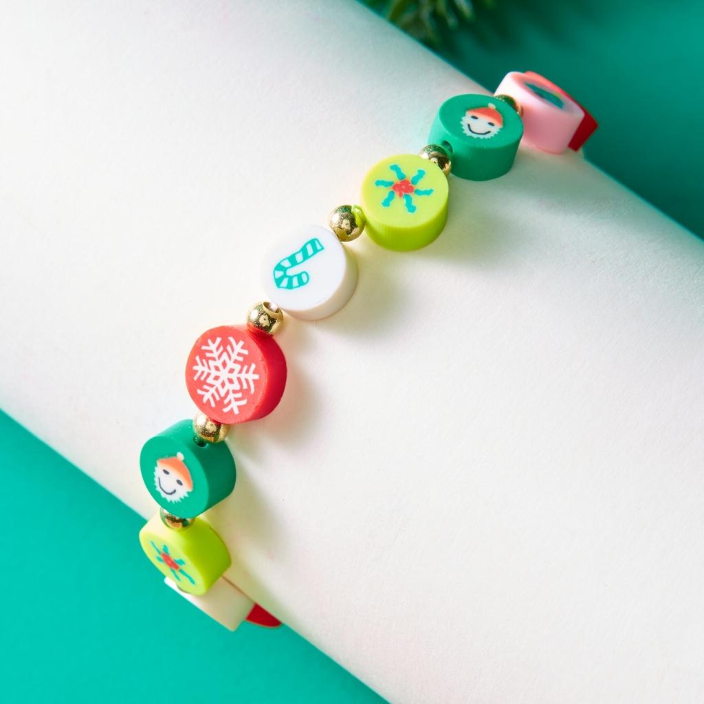 Christmas Santa Claus Snowman Snowflake Tree Soft Clay Beaded Bracelet Gift Box Candy Deer Pattern Bangle For Women Men Jewelry