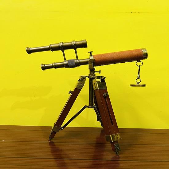 22,86 cm Nautisches Doppelfass-Teleskop, Spyglass-Teleskop, Holzstativständer, Teleskopbüro, Heimdekoration