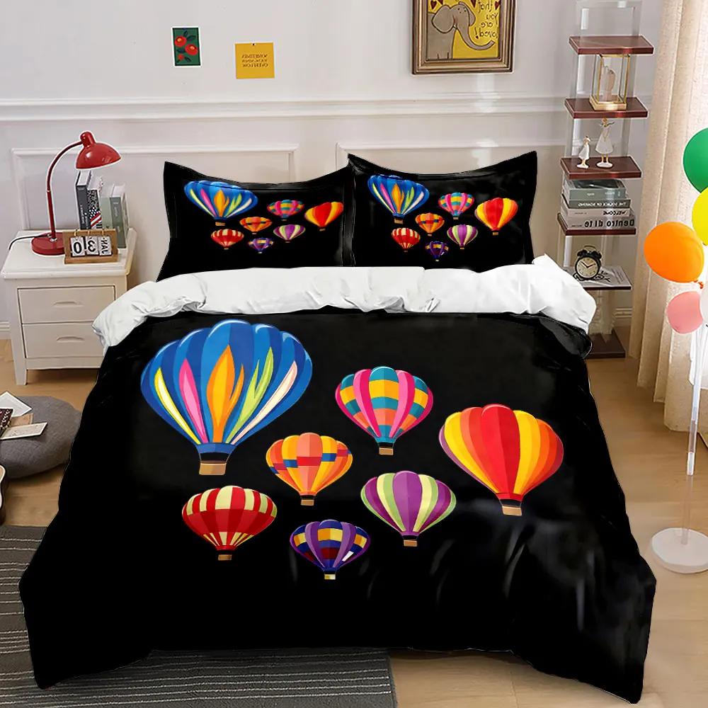 Colorful Air Balloon Set Soft Comfortable Duvet Cover Bedding Set Included 1*Duvet Cover & 2*Pillowcases Gift