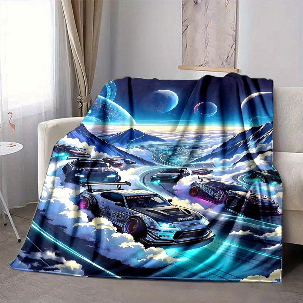 1pc Cloud Road Car Race Blanket Lightweight Flannel Blanket Throw Blanket For Sofa, Bed, Travel, Camping, Livingroom, Office, Couch