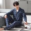 Pure Cotton Men's Pajamas Long-sleeved Suit Spring and Autumn Plus Size Youth Loungewear Autumn and Winter Plaid New Autumn Models