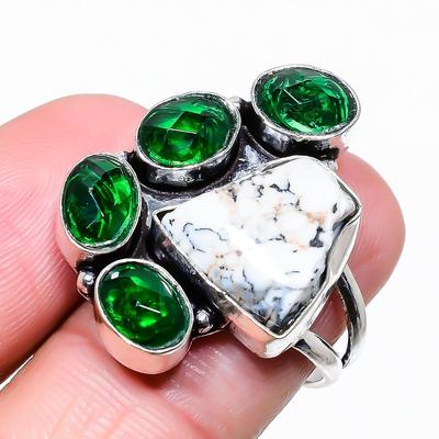Natural Dendrite Opal, Diopside Gemstone 925 Sterling Silver Ring Size 7.5 M4S83