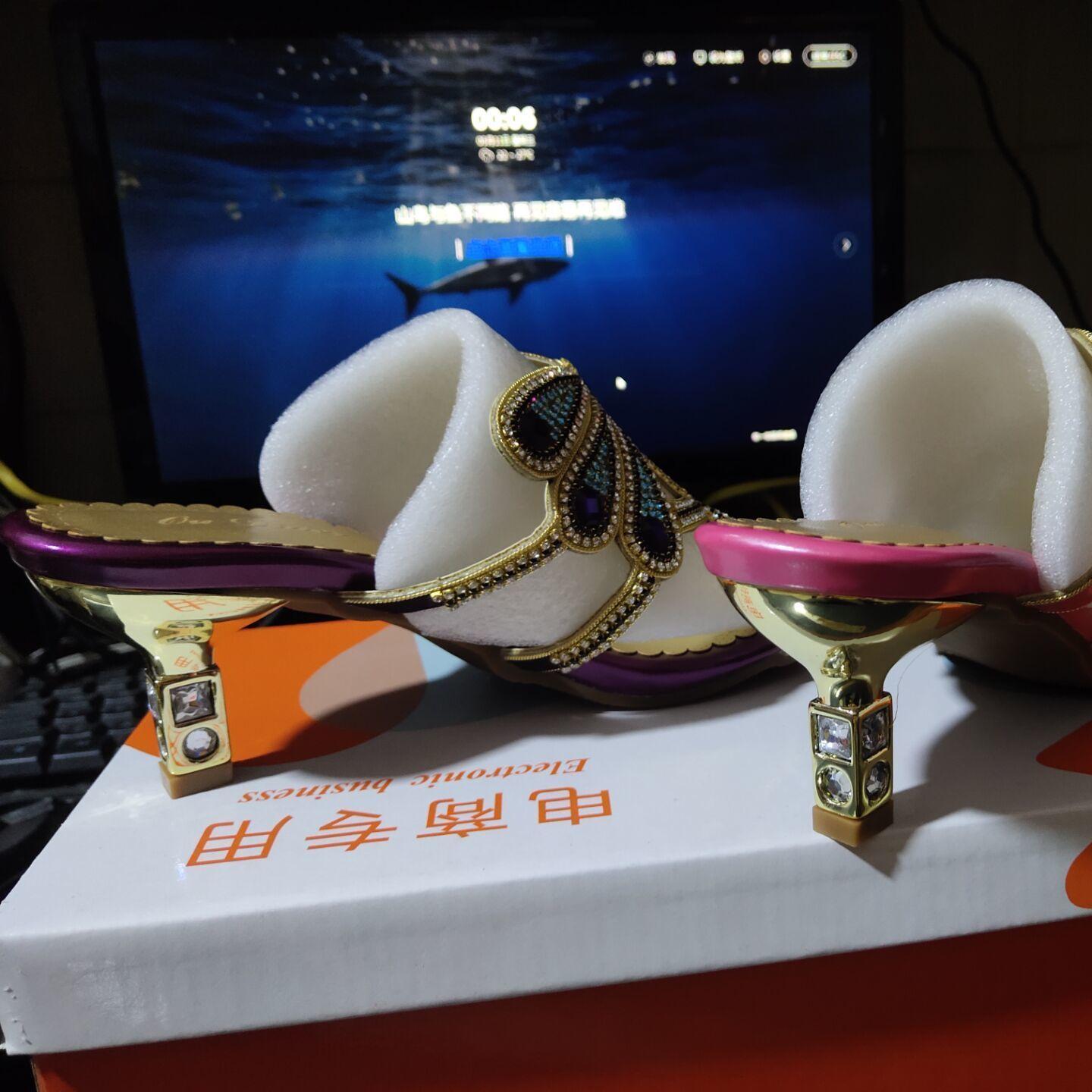 

Летние босоножки со стразами из натуральной кожи, блестящие женские босоножки с открытым носком, туфли на высоком каблуке для вечеринок, босоножки-гладиаторы, свадебные туфли 35(Foot 22.5cm)