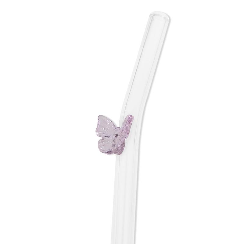 Transparent Bent Butterfly Glass Straw for Juice & Milk - High Temperature Resistant Stirrer