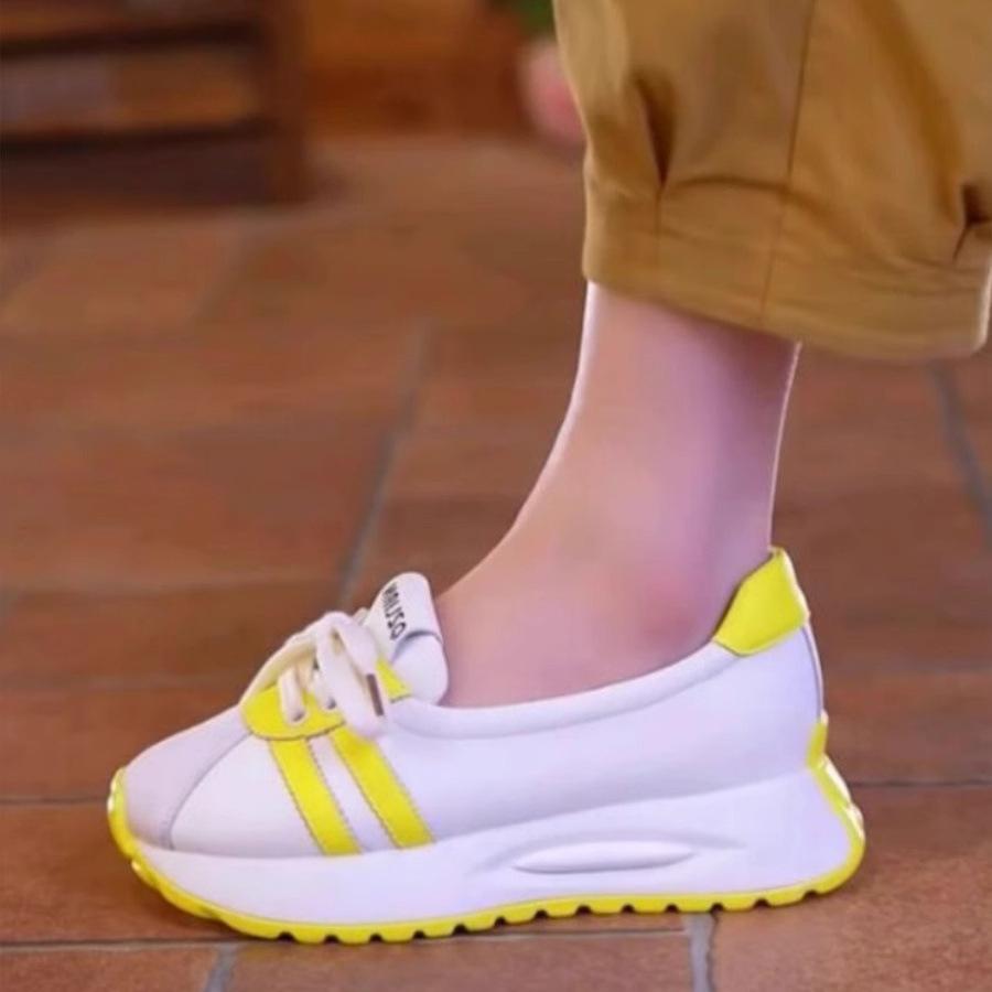 Sneakers Women's Shoes 2025 New Summer Versatile Shallow Mouth Leisure Travel Muffin Thick-soled Dad Little White Single Shoes