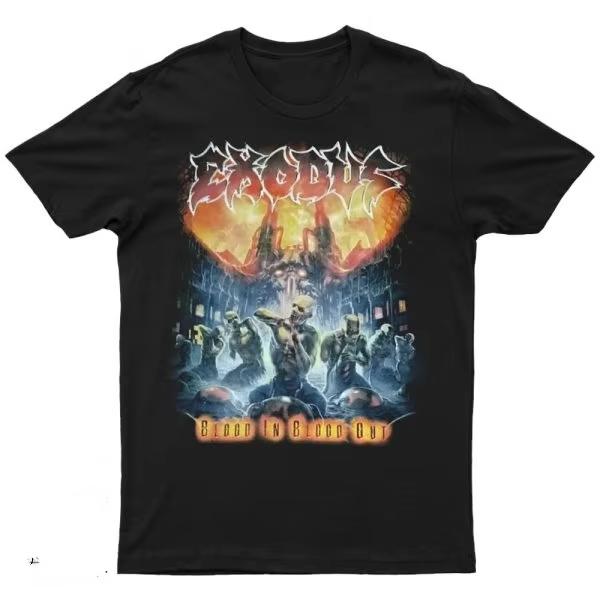 2025 Nowy EXODUS - BLOOD IN BLOOD OUT Nadrukowany Unisexowy Trend Ulicznej Mody z Krótkim Rękawem Czysta Bawełna Okrągły Dekolt