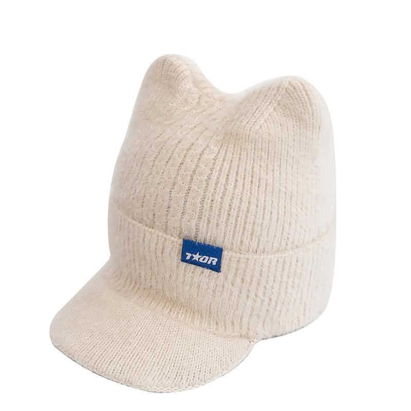 Pălărie de iarnă pentru femei, culori caramele, cu boruri, pălărie tricotată de blană artificială, pălării moale, șapcă de stradă pentru femei