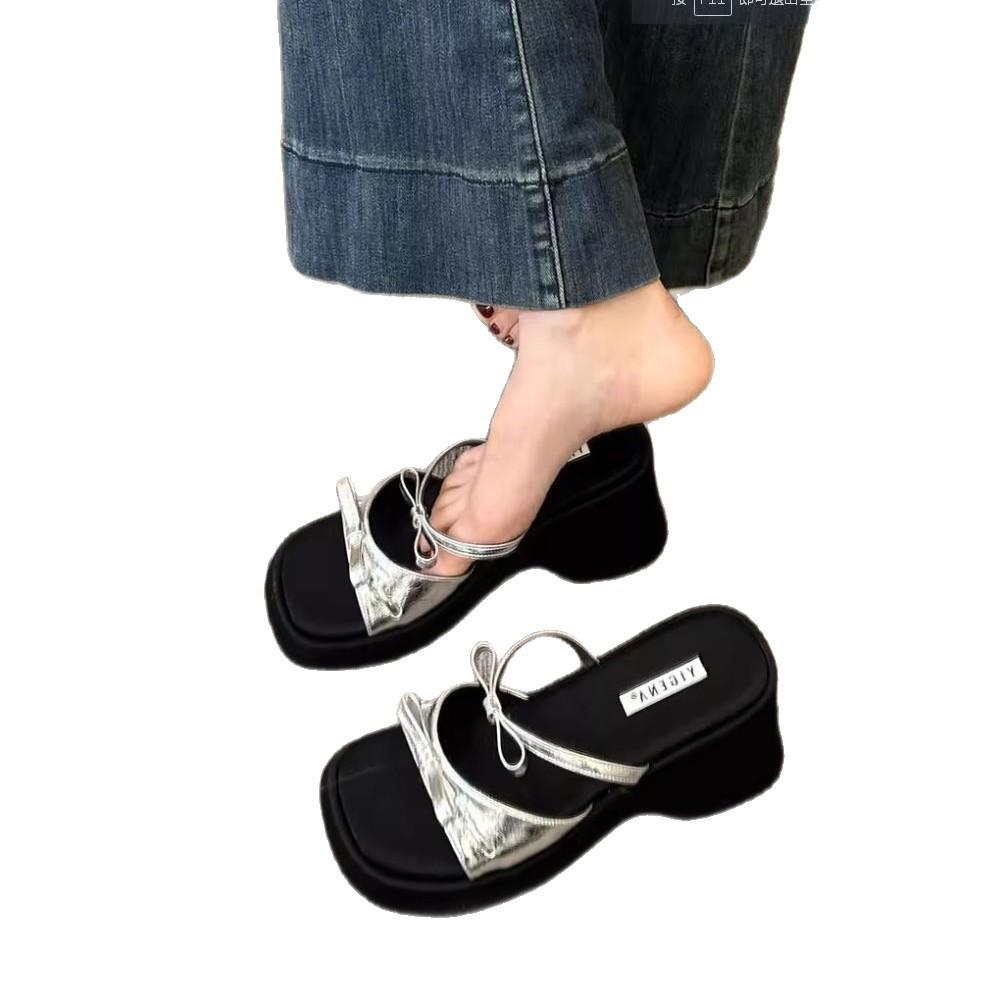 2025 Summer New High Heels with Skirts, Beautiful Sandals, Fairy Shoes, Summer Muffin Soles, Roman Shoes, Women's Slippers