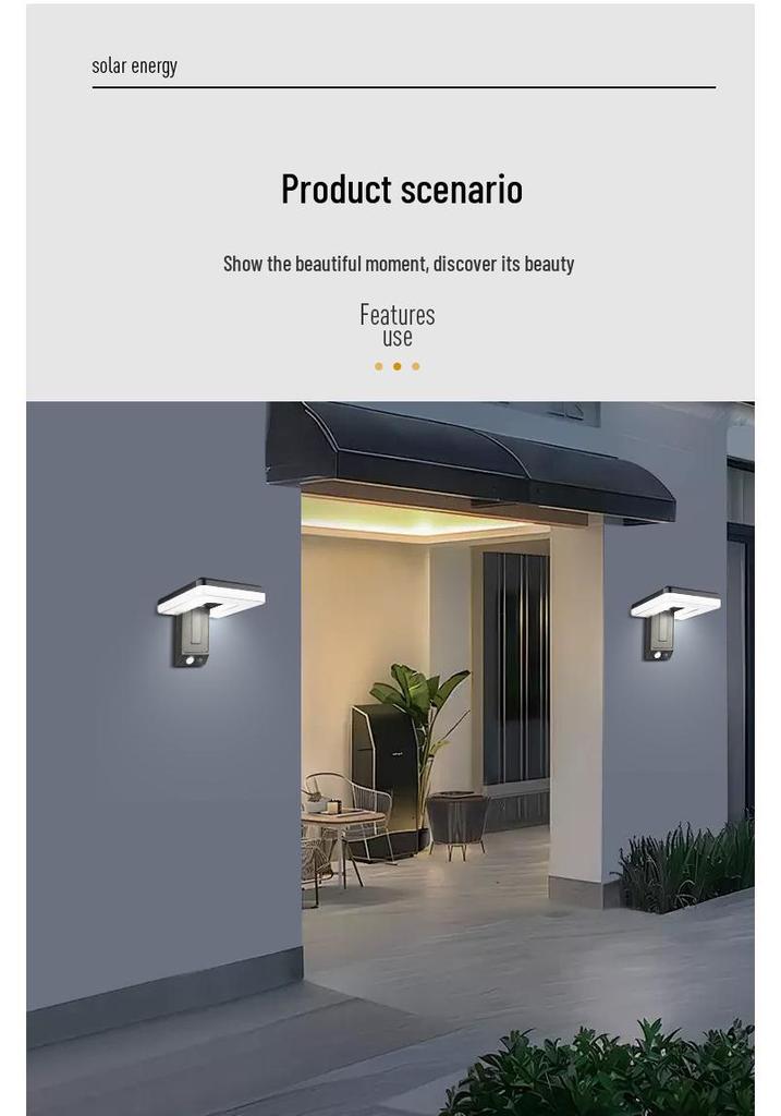 Outdoor Solar LED Wall Floodlight with Sensor - Waterproof Courtyard Lighting