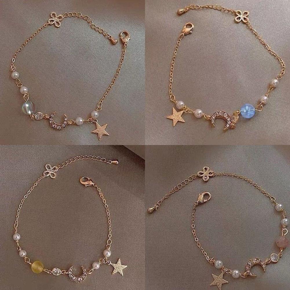 Women Fashion Bracelet Simple Star Moon Zircon Pearl Bracelet Jewelry Accessories For Girls Gifts