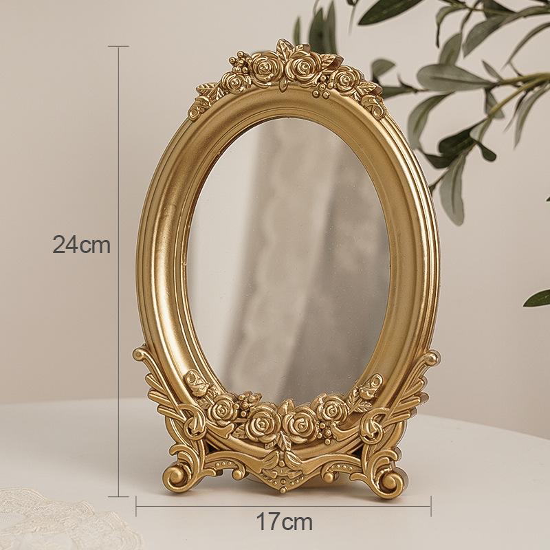 European Style Retro Carved Mirror Exquisite Golden Jewelry Tray Multifunctional Wall Mounted Mirrors for Room Decoration 2025