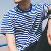 Blue and White Striped Oversized Stripe T-Shirt Crew Neck Man's Short Sleeved Top Classic Summer