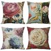 Premium Retro Flower Linen Pillow Case For Stylish Sofa Home Decor 18 Inches