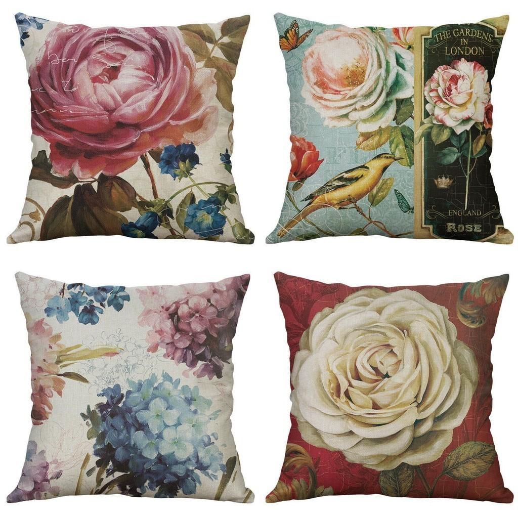 Premium Retro Flower Linen Pillow Case For Stylish Sofa Home Decor 18 Inches