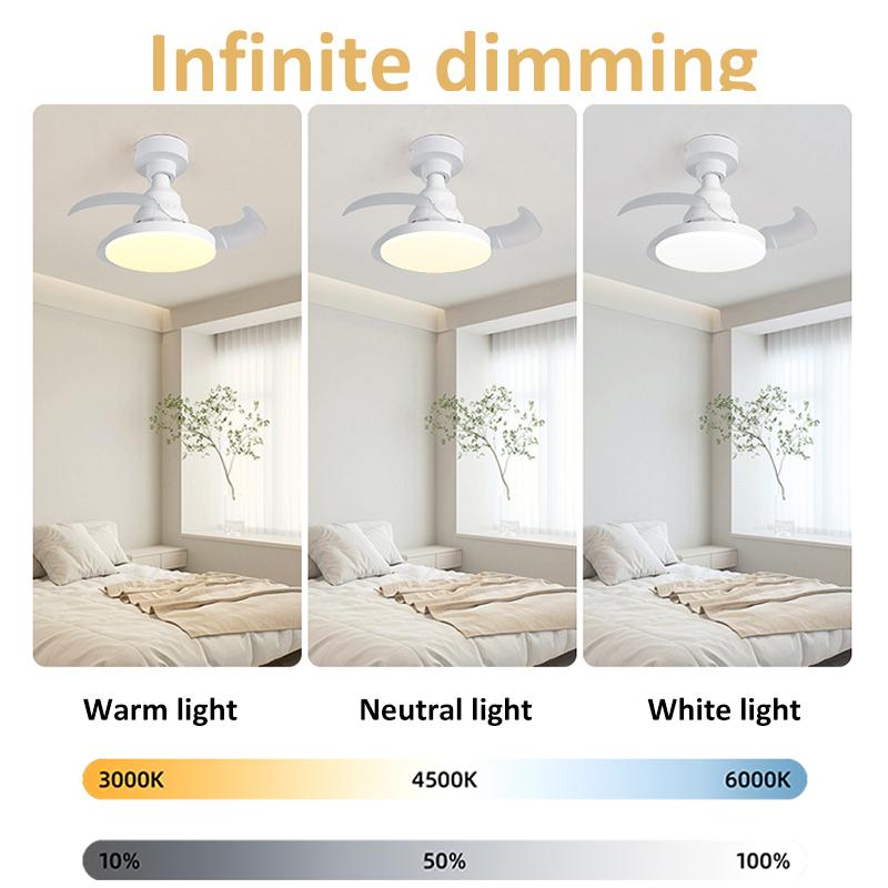 LED Ceiling Fan Light Retractable Blades Fans with Lights Remote Control APP E27 Socket Dimmable Timing 4 Speed Kitchen Bedroom
