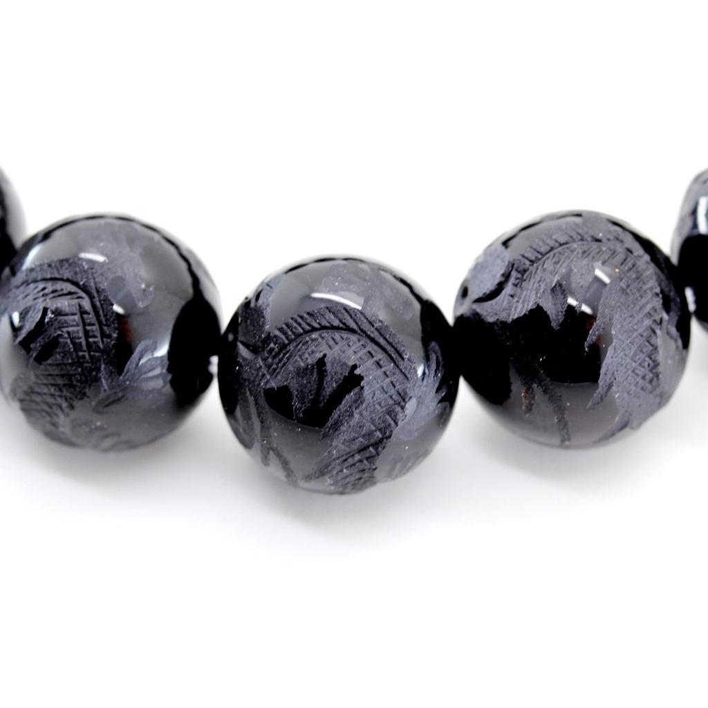 Natural Stone Carved Emperor Dragon Onyx 12mm Mala Bead Bracelet Power Stone [Sekki] Men's [b147]