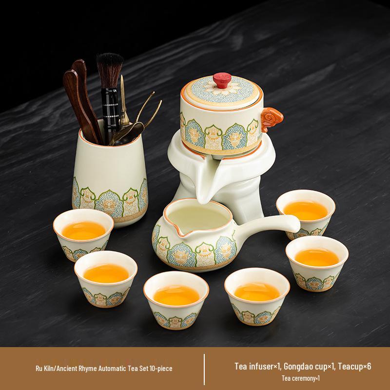 High-End 2025 Automatisches Kung Fu Tee-Set: Ru-Brennofen Teekanne & Teetassen - Luxuriöser Keramik Fauler Teebereiter