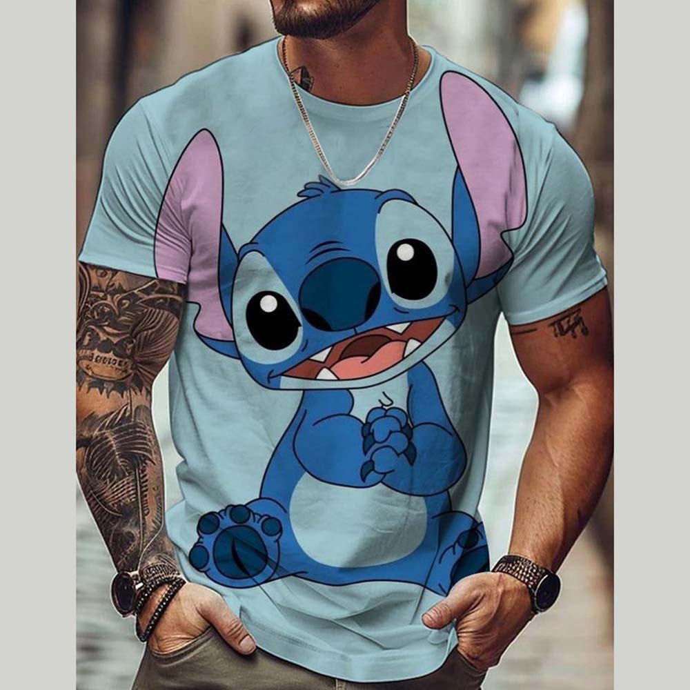 Disney Lilo Stitch 3D-bedruckte T-Shirts für Damen und Herren Rundhals Kurzarm Freizeit-T-Shirts Jungen Mädchen Streetwear Sommer M