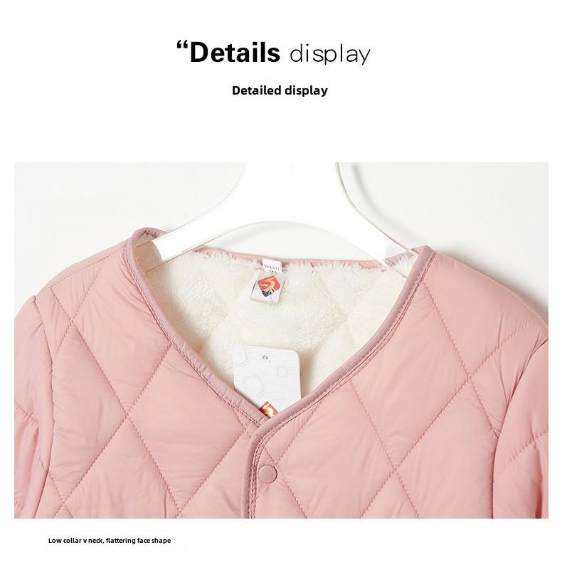 GMXIA Ladies Warm Plus Fleece Thickened Integrated Fleece Inner Sleeve with Wool Matching Sleeve Long Sleeve Cotton-padded Jacket for Women