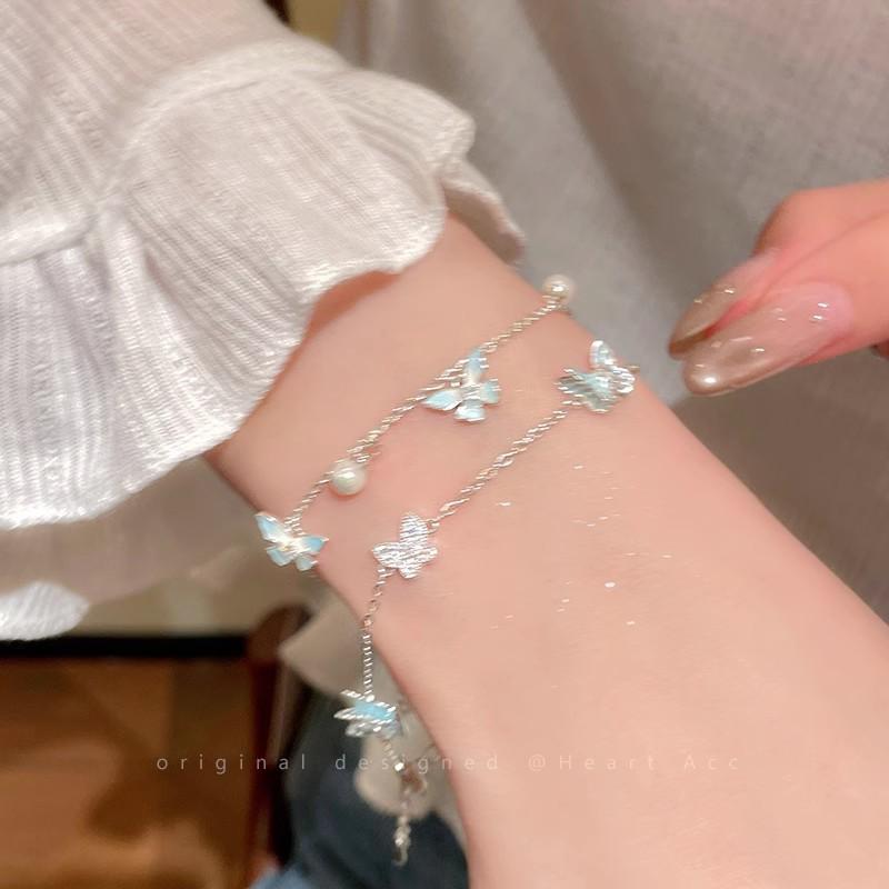Mint blue butterfly pearl bracelet women's sweet jewelry summer small fresh accessories