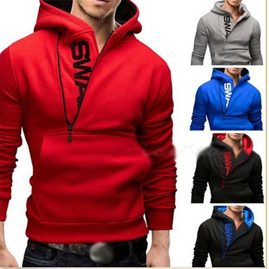 

Мужской пуловер Свитер Боковая молния Хит Цвет Повседневный Модный с капюшоном Свитер