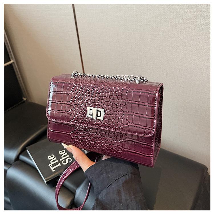 New Crocodile Pattern Fashionable Square Chain Shoulder Bag Crossbody Bag Niche Small Bag Lock Women's Bag