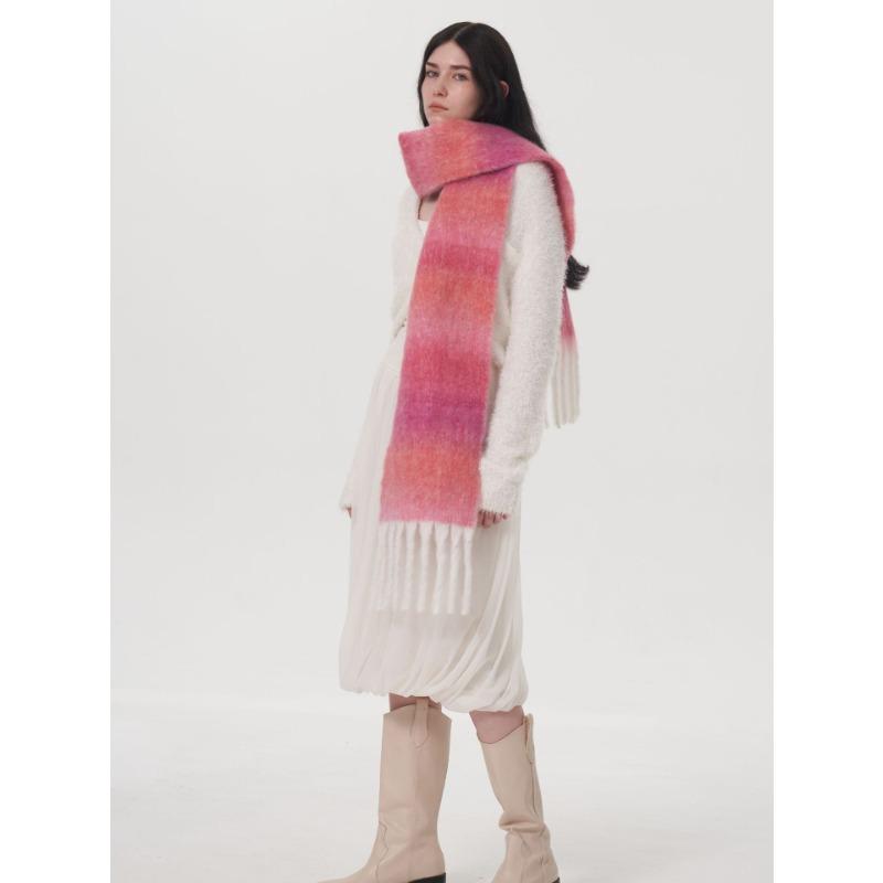 Original design light luxury gradual change wool scarf women, winter new solid color mohair warm scarf scarf