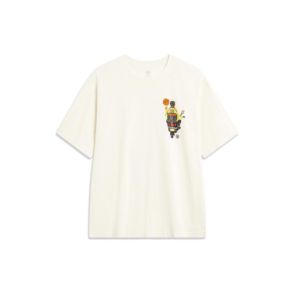 Li-Ning Badfive Series Graphic Print Round Neck Short Sleeve T-Shirt Unisex Tops Beige AHST901-1