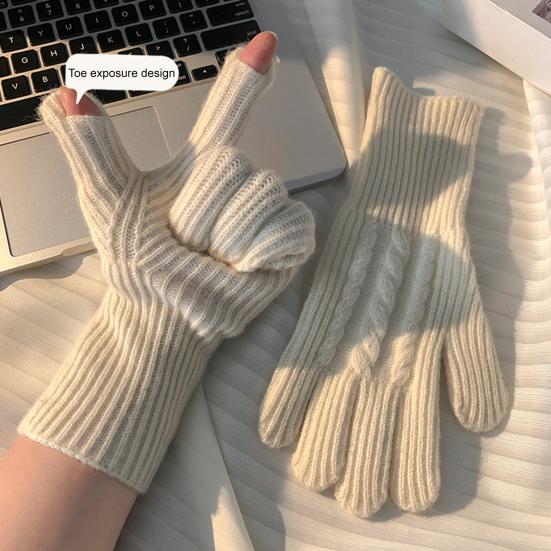 Wool Blend Knitted Gloves Unisex Winter Touchscreen Gloves Windproof Warm Driving Texting Daily Finger Gloves for