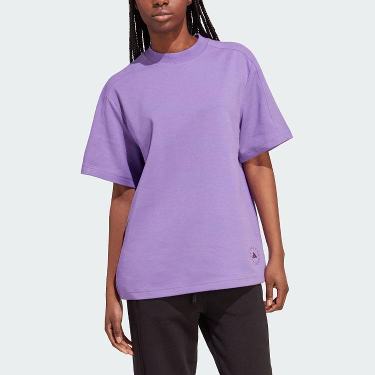 Adidas X Stella McCartney Letter Logo Print Sports Short Sleeve T-Shirt Women Tops Purple IA1514