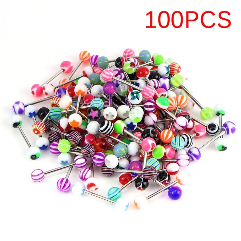 20/50/100Pcs Tongue Bars Surgical Steel Barbell Rings Ball Body Piercing Jewelry
