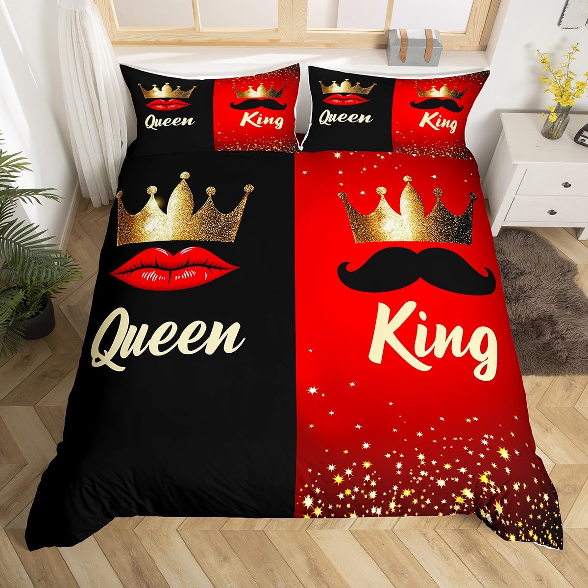 

Comforter Luxury Crown Vintage Red And Black Comforter Romantic Wedding Queen King Bedding Sets Valentines Day Gift Comforter (quilt)-EU Single(135*200cm)3pcs