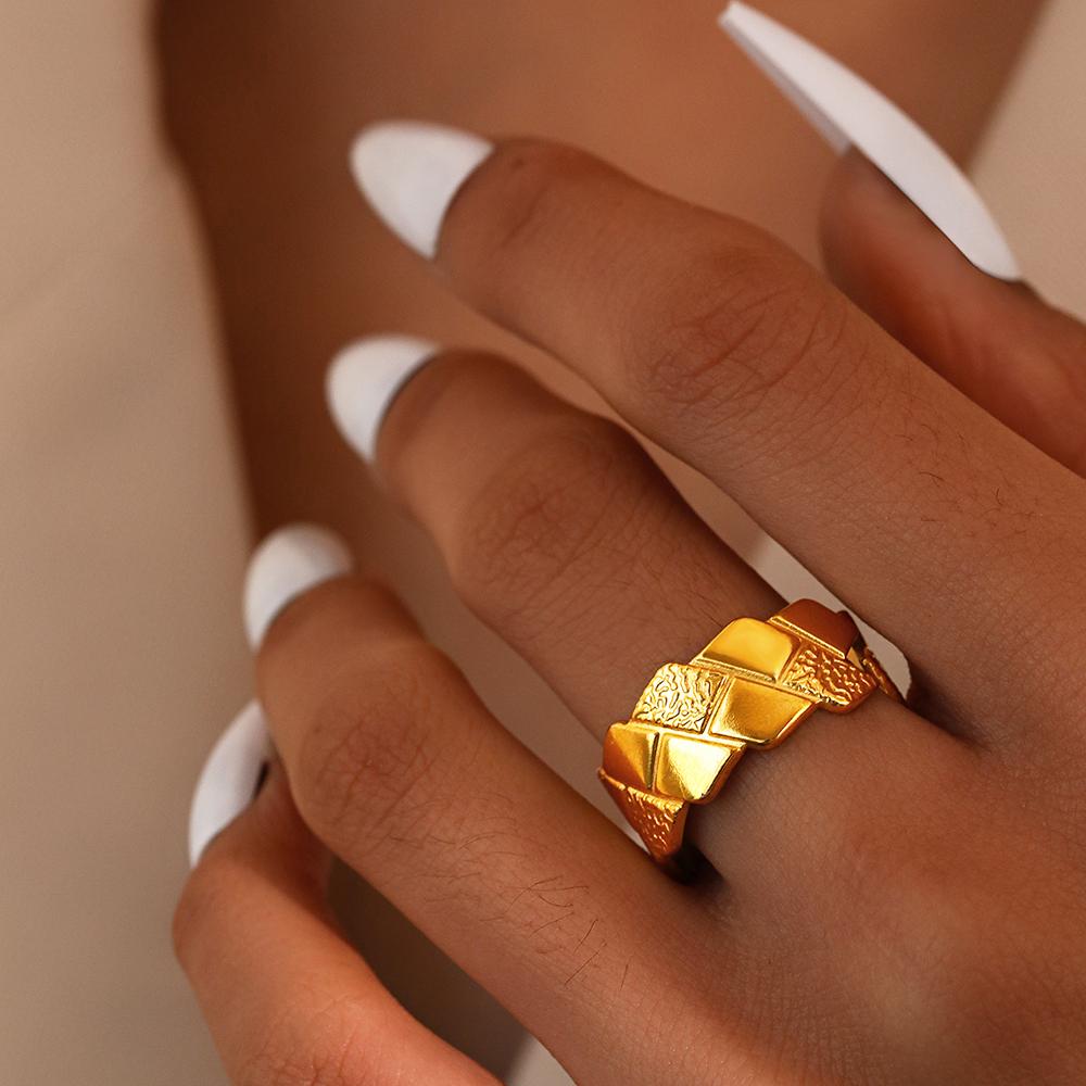 Stainless Steel Rings Minimalist Geometrical Rhombic Open Ring Adjustable Design Sense Ring For Women Zircon Gift Everyday Wear
