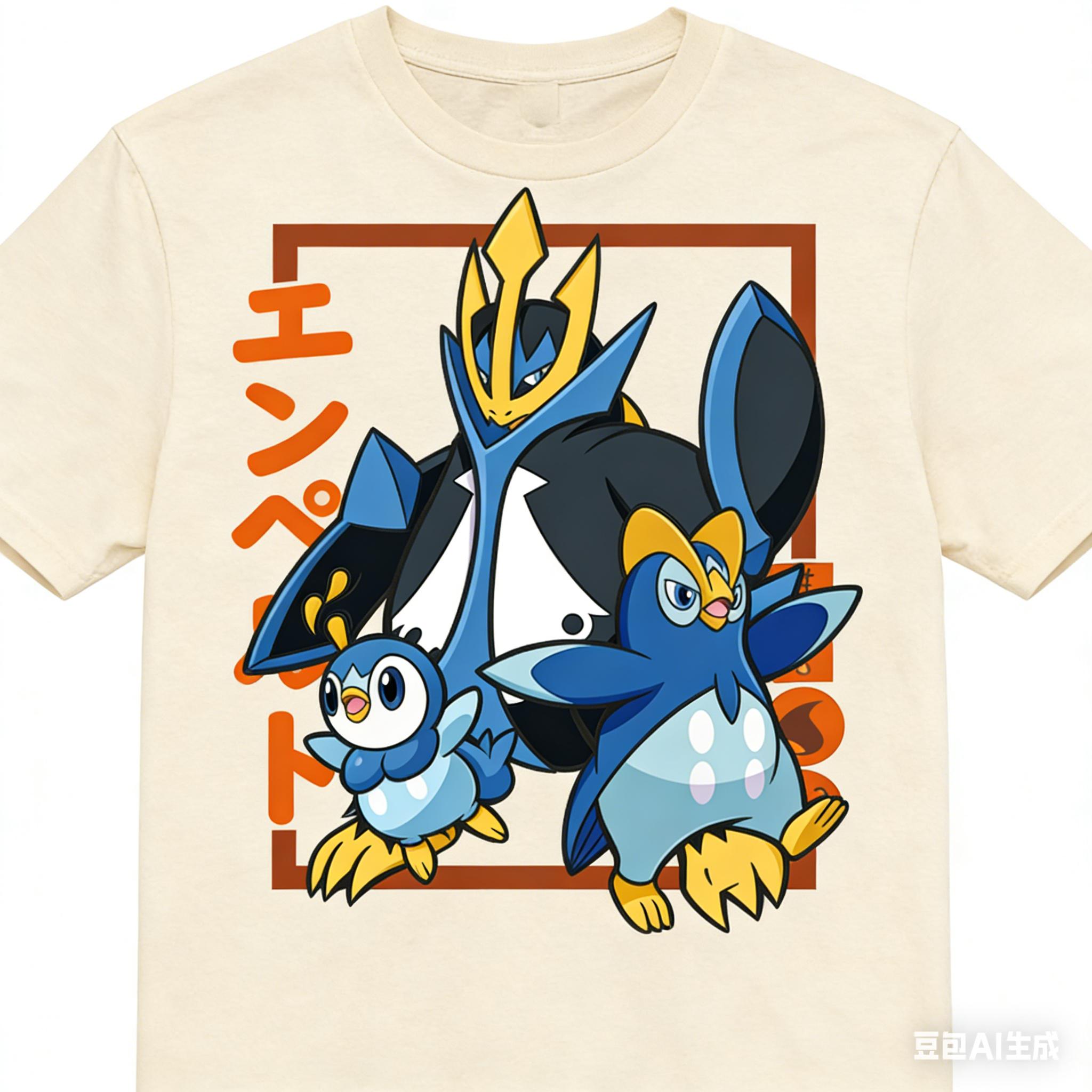 Pokémon Piplup Evolution Printed Pure Cotton Tshirt for Men and Women SpringSummer New Collection Fashion Short Sleeved Shirt 4XL
