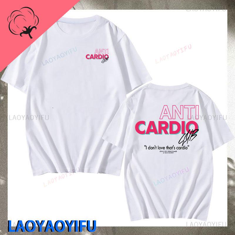 ANTI CARDIO Casual Short Sleeves Cotton Man T Shirt Gym Fitness Male Training Workout Printed Tees Top New Fashion Womam Clothes