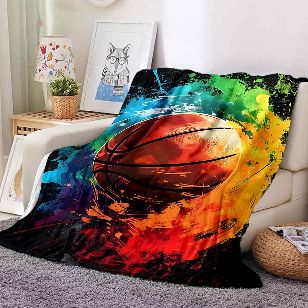 1pc Basketball Colors Blanket, Lightweight Flannel Throw Blanket for Sofa, Bed, Travel, Camping, Living Room, Office, Couch082