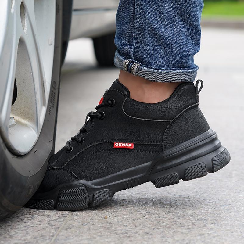 Men Leather Safety Shoes Anti-smash Anti-puncture Work Shoes Waterproof Lightweight Work Sneakers Indestructible Shoes Boots