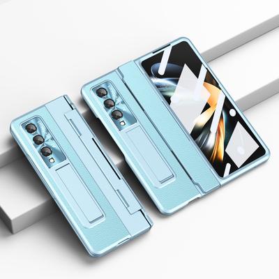 Kickstand Leather Luxury Folding Phone Case For Samsung Galaxy Z Fold 4 Fold4 Fold3 Fold 3 Zfold4 Tempered Glass Protector Film