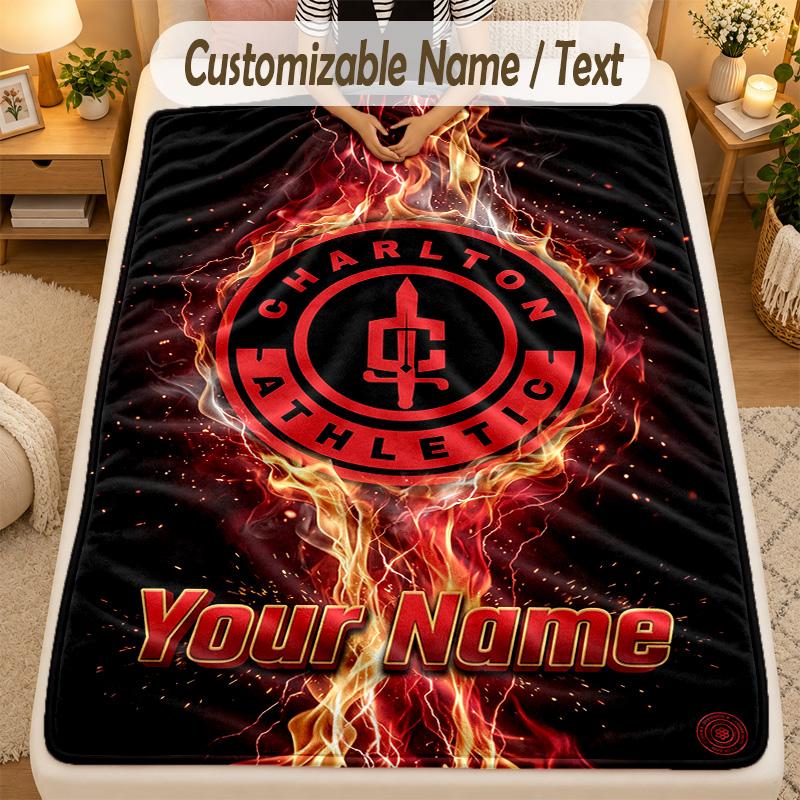 Flannel BlanketCharlton Athletic Custom Name Text Personalized Soft Warm Throw Blanket Home Decor Gift