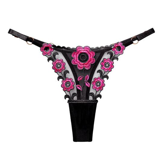 Perizoma da Donna Lavorazione a Maglia Trasparente Applicazione Asciugatura Rapida Vita Bassa Regolabile Rete Ricamo Floreale Mutandine da Donna per Luna di Miele