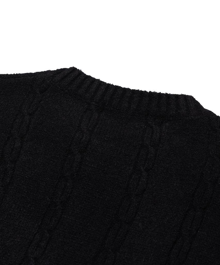 NODU Soft Henley Neck Round Long Sleeve Knit [Black]