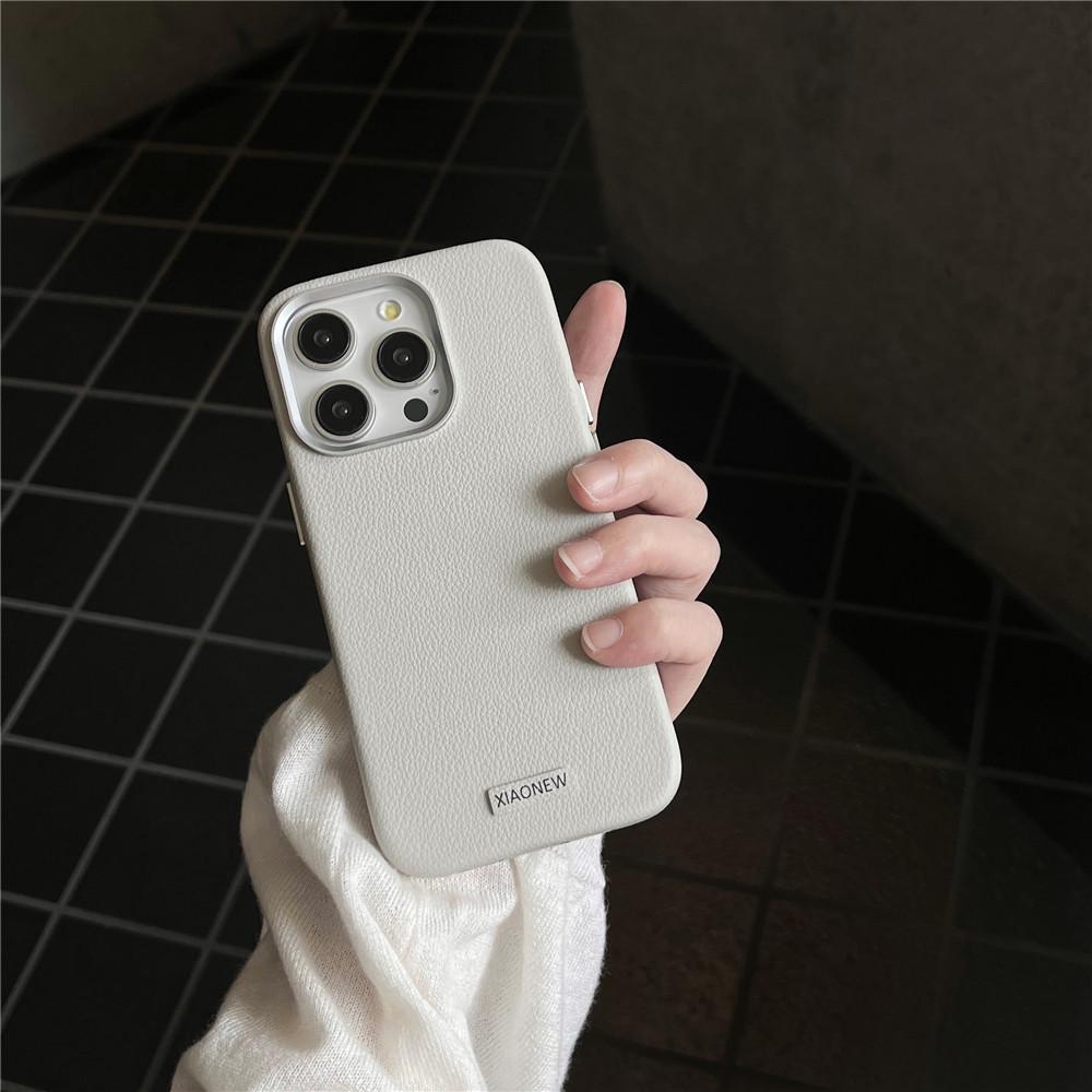 

Metal Edge Leather Phone Case for Apple iPhone 16/15/14P/13PRO - Drop-Proof, Solid Color iPhone 15 Pro Max