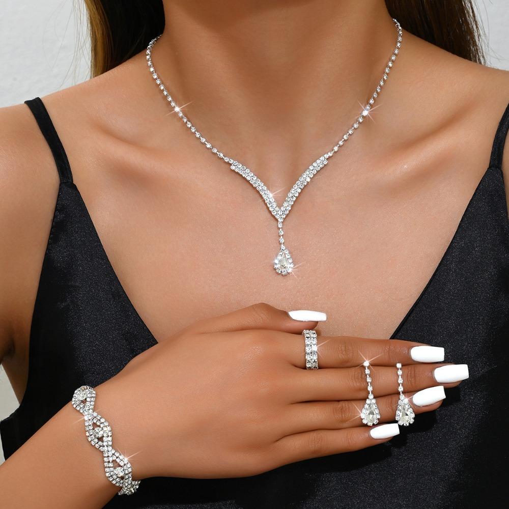 Girls' Jewelry, Flash Diamond Necklace, Earrings, Stud Earrings, Wedding Jewelry Set.