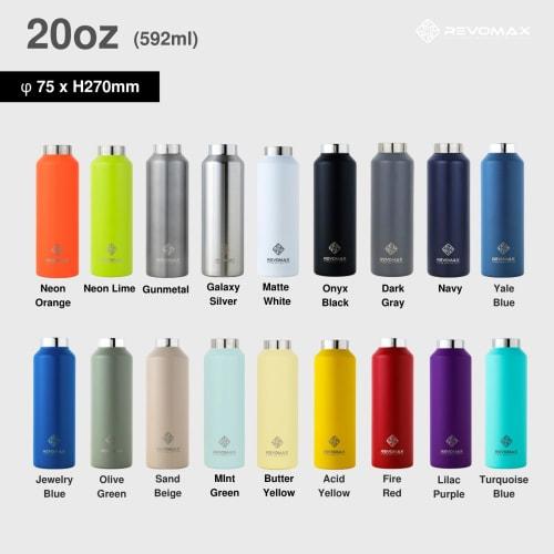[REVOMAX Official] 20oz 592ml Stainless Steel Bottle, Carbonated, Cap Sold Separately, Keeps Hot Drinks Hot for 18 Hours, Cold for 36 Hours, Vacuum In